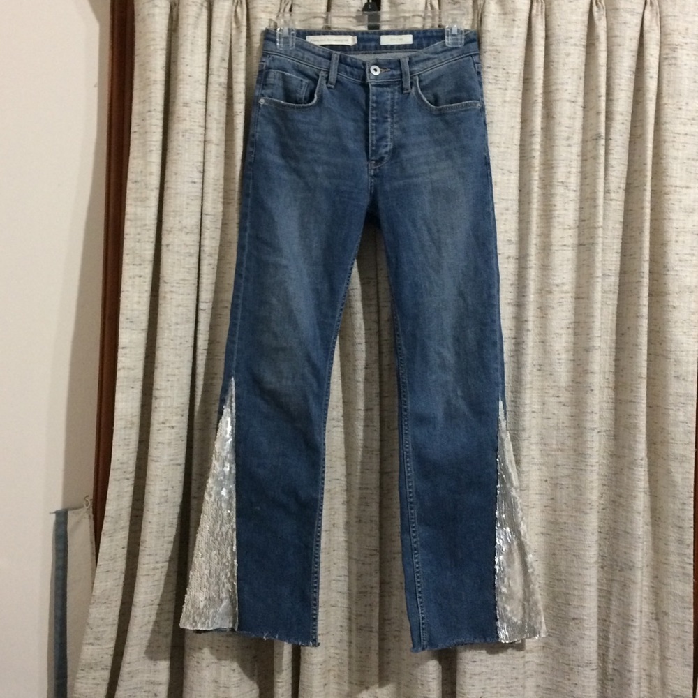 Pilcro and the Letterpress High-Rise Sequined Flared Jeans